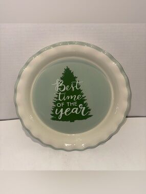 Green Holiday Tree Decorative Pie Dish 11”